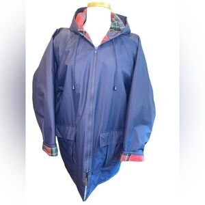 Lillian Lorow Designs Women's Jacket Size L Blue Raincoat Hooded Zip Up Pockets